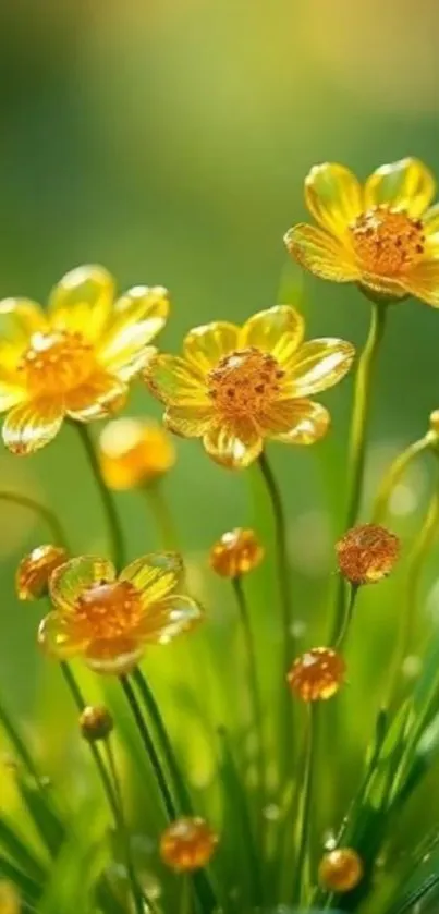 Golden flowers with a green background