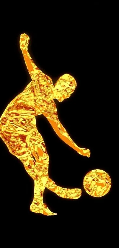 Golden silhouette of a football player on black, artistic wallpaper.