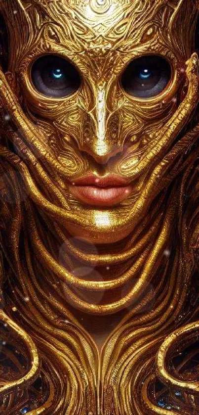 Intricate golden futuristic mask art.