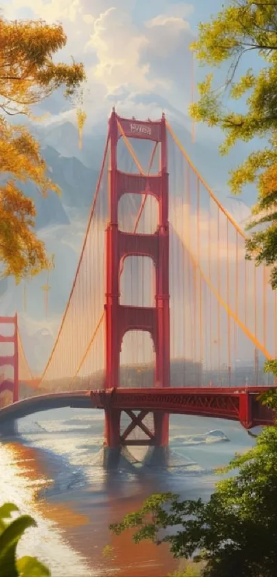 Golden Gate Bridge in vibrant autumn colors.