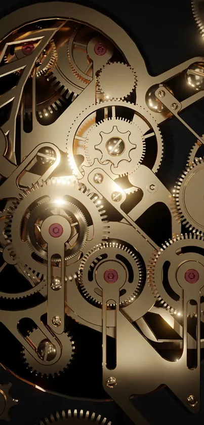 Intricate golden gears mobile wallpaper with a stunning mechanical design.