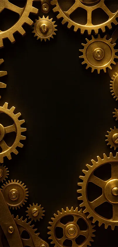 Golden steampunk gears forming a stylish wallpaper design.