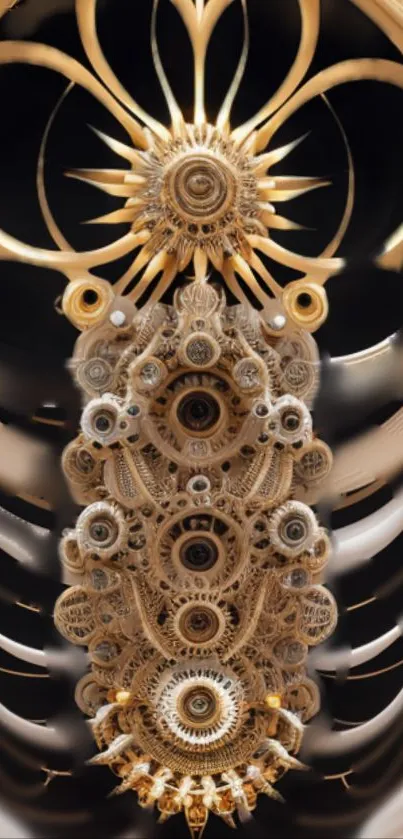 Intricate golden gears design on mobile wallpaper.