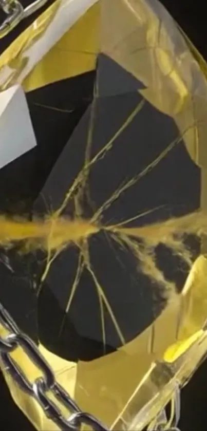 Golden gem encased in silver chains with abstract patterns.