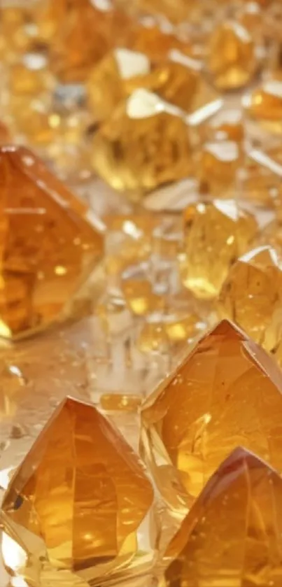 Close-up of sparkling golden gemstones reflecting light.