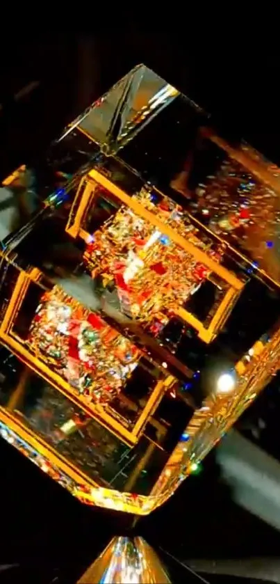 Golden geometric abstract art with intricate design and vivid colors.