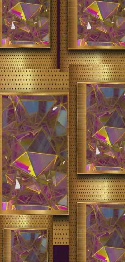 Golden geometric abstract design wallpaper with rich colors.