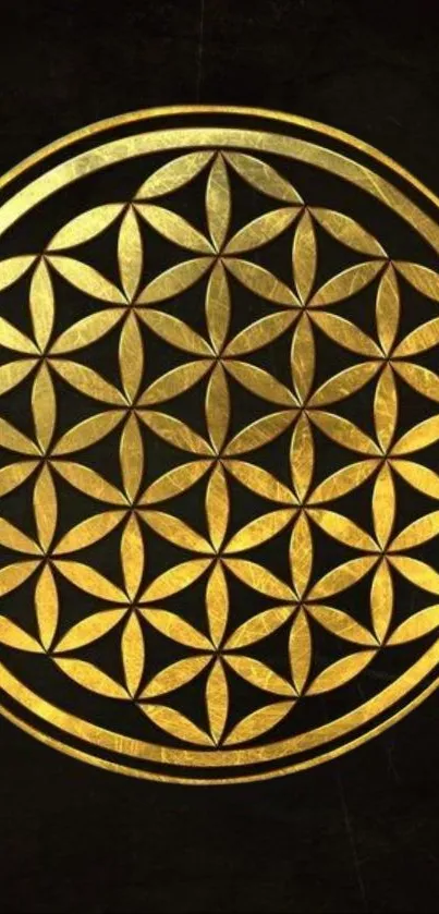 Golden geometric pattern on dark background wallpaper.