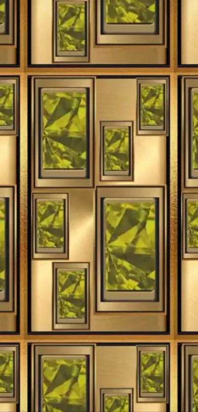 Luxurious geometric wallpaper with golden gems design.