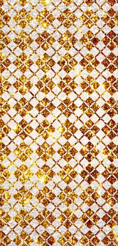 Golden geometric wallpaper with diamond sparkle pattern.