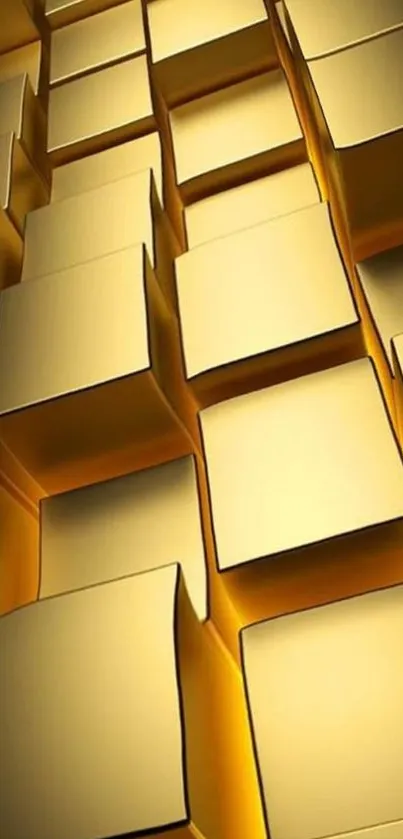 Golden 3D cubes creating a geometric pattern mobile wallpaper.