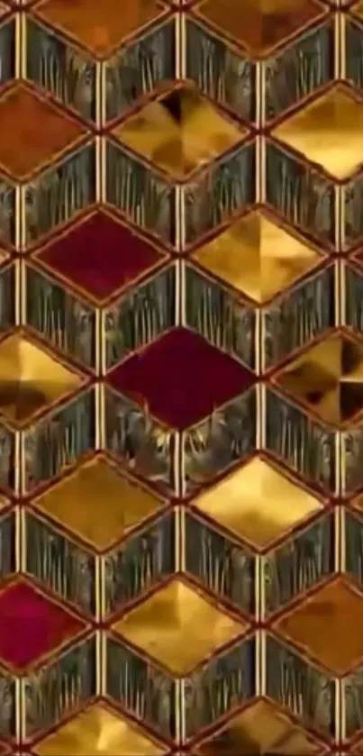 Golden geometric pattern wallpaper with rich textures.