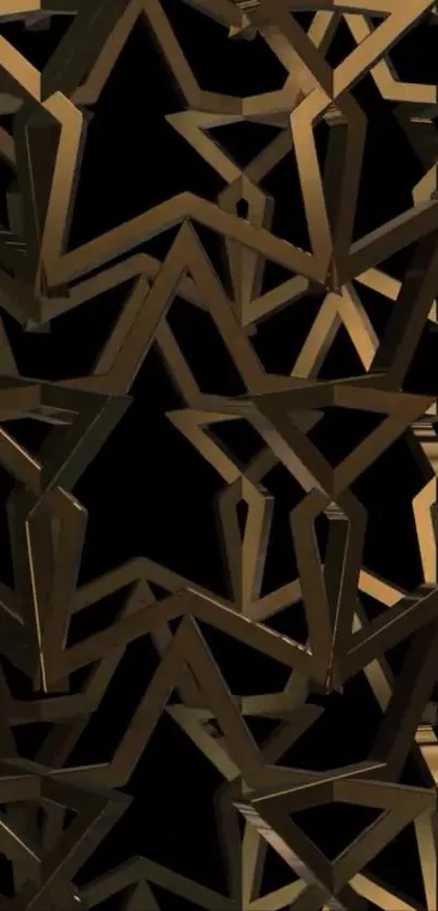 3D golden star geometric pattern on black.