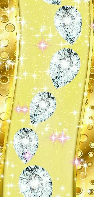 Golden wallpaper with diamonds and sparkles.