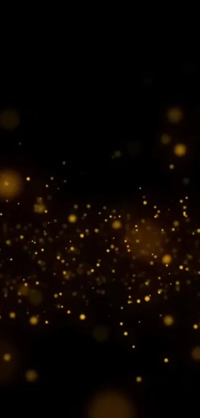 Captivating golden glitter wallpaper on a rich black background for mobile devices.