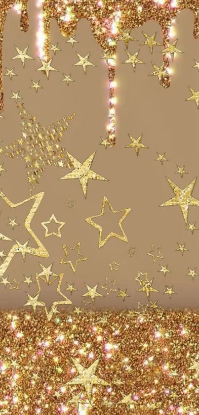 Golden glitter stars on a luxurious mobile wallpaper.