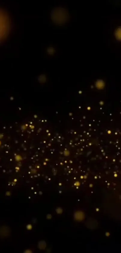 Elegant golden sparkle wallpaper with dark background for mobile.