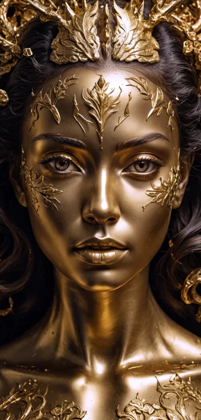 Golden goddess with intricate golden details on mobile wallpaper.