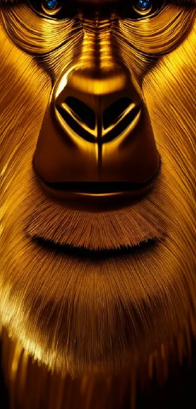 Golden gorilla art wallpaper with bold detailing.