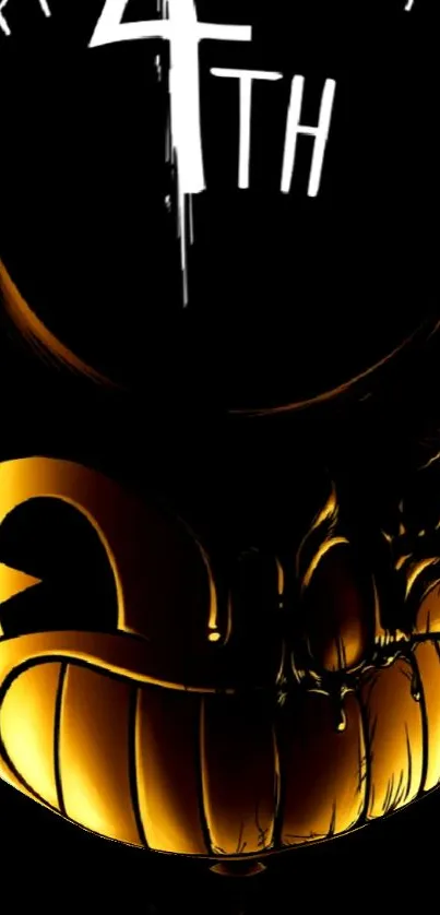 Dark wallpaper with golden sinister grin design.