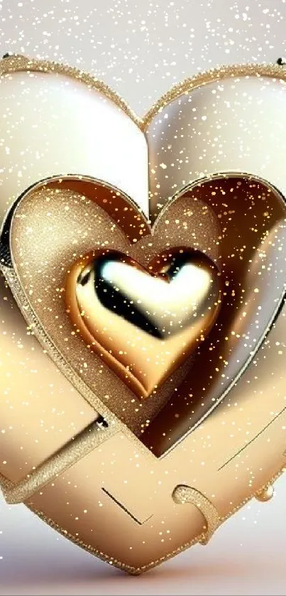 3D golden heart mobile wallpaper with intricate details.