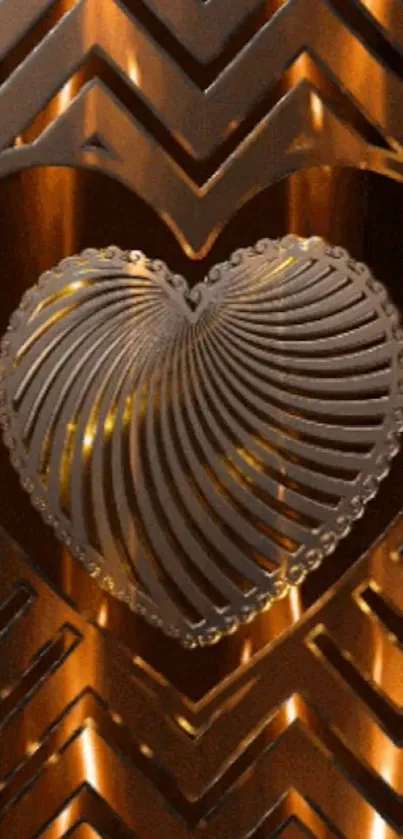 Golden 3D heart design mobile wallpaper.