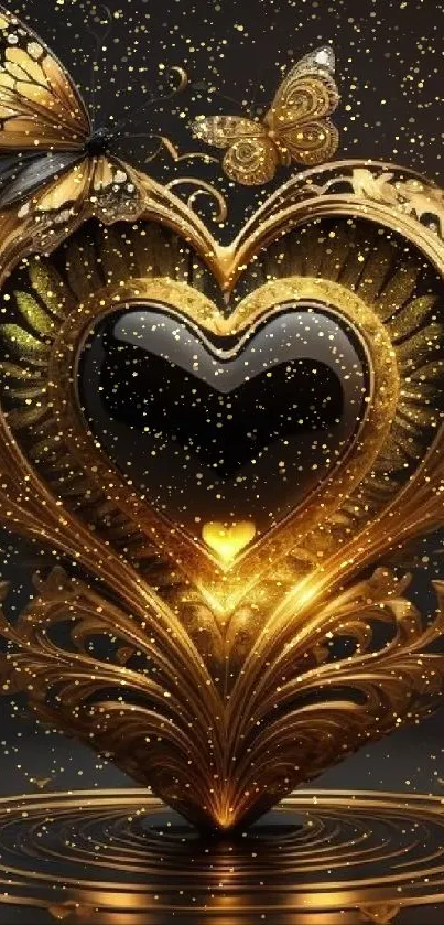 Intricate gold heart with butterflies.