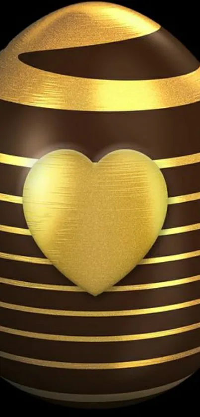 Chocolate egg with golden heart design wallpaper.