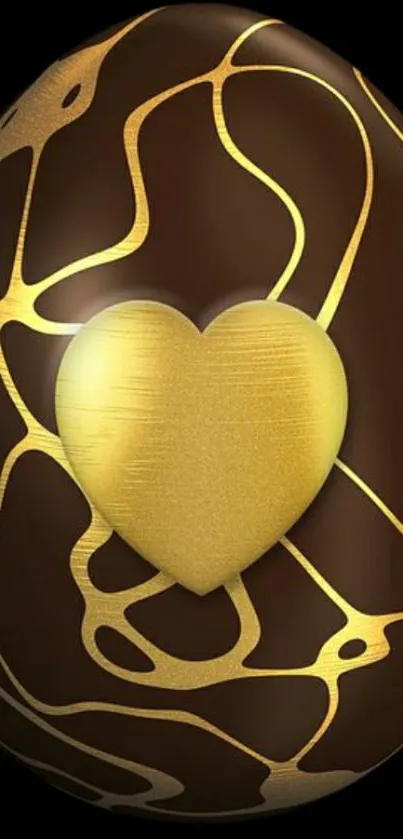 Luxurious golden heart on chocolate egg wallpaper.