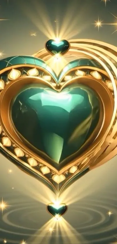Golden heart with shining jewels and sparkles.