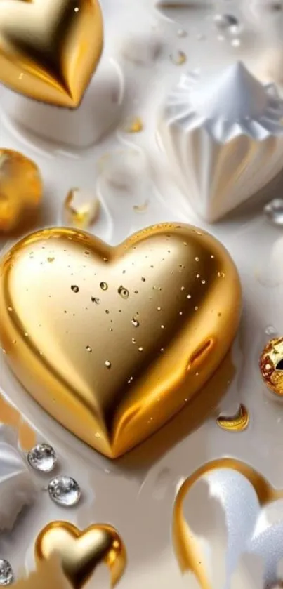 Luxurious mobile wallpaper with gold hearts.