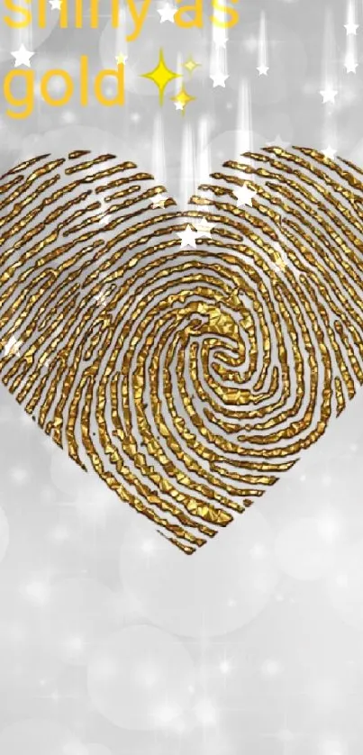 Golden heart fingerprint on a sparkling silver background wallpaper.