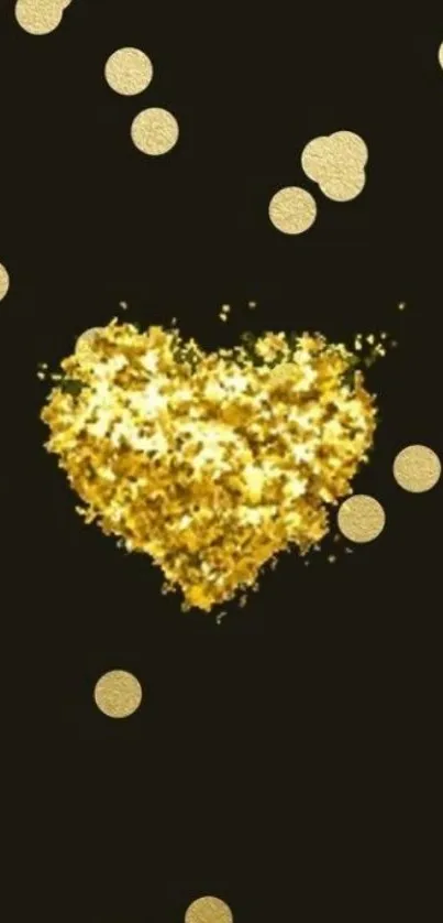 Glittering golden heart wallpaper with dark background.