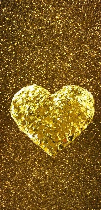 Golden heart glitter wallpaper with shimmering background.