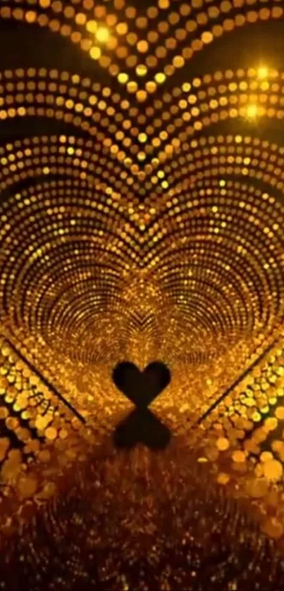 Gold heart design with luminous dots wallpaper.