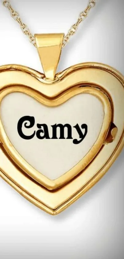 Golden heart locket with personalized name 'Camy' inscribed inside.