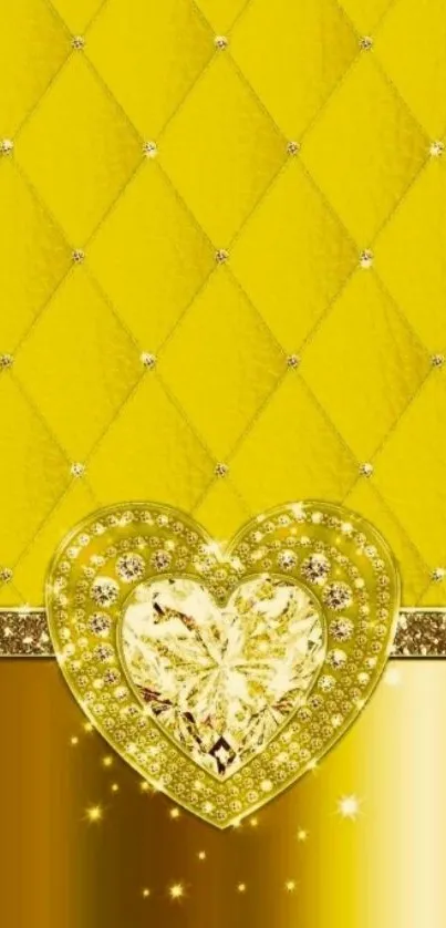 Luxurious golden heart wallpaper with diamond accents.