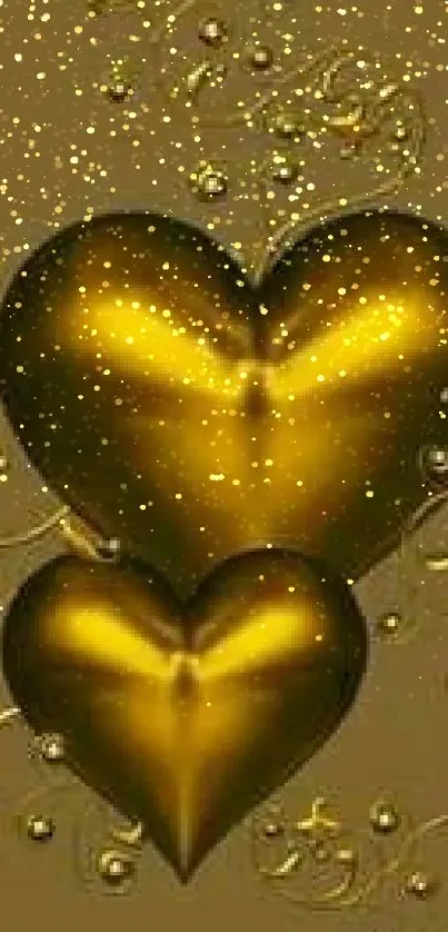 Golden hearts with intricate swirling designs on a rich gold background.