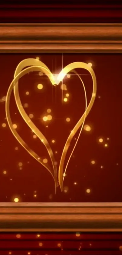 Golden heart glows elegantly on a rich red background, creating a romantic vibe.