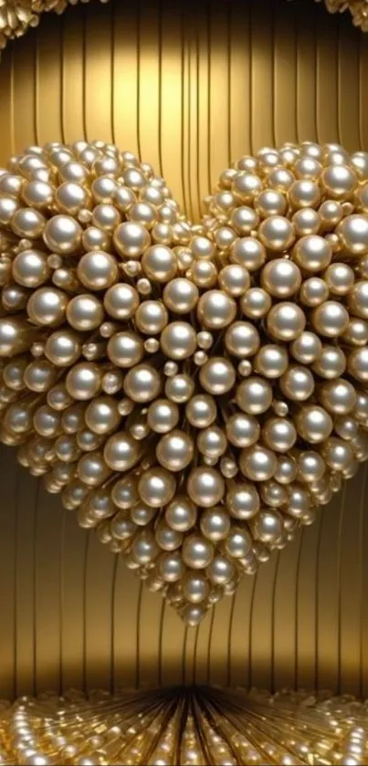 Pearl heart on a golden background wallpaper