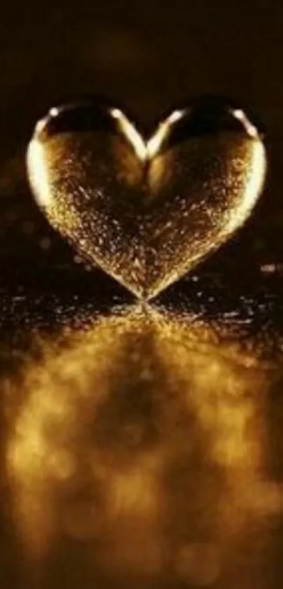 Golden heart reflection wallpaper with shimmering art.