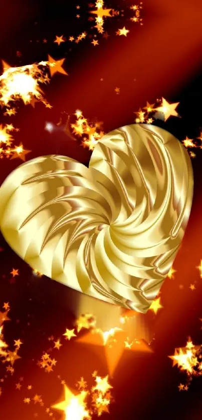 Golden heart with stars mobile wallpaper.