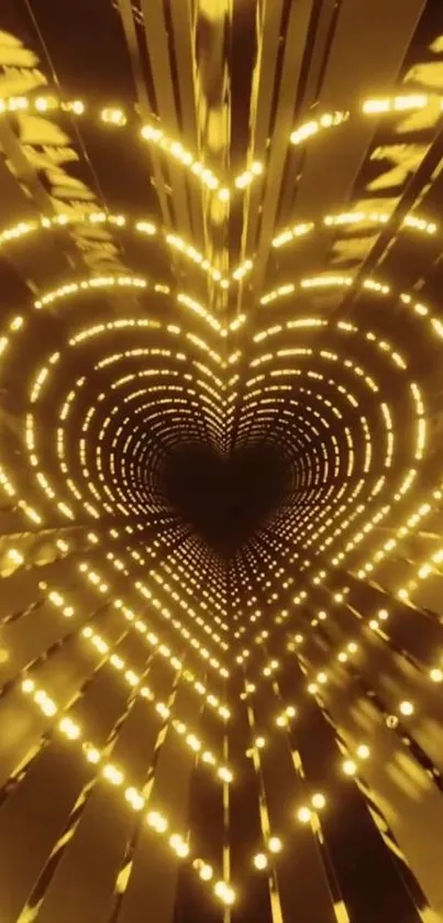 Golden heart tunnel with shimmering lights.