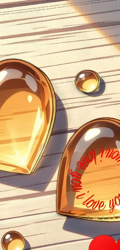 Golden hearts on textured surface wallpaper.