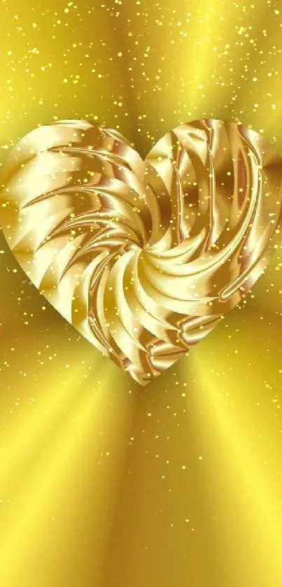 Golden heart wallpaper with swirling design.