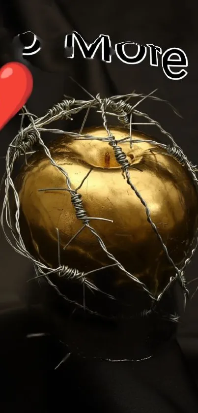 Golden heart wrapped in barbed wire with broken heart symbol.