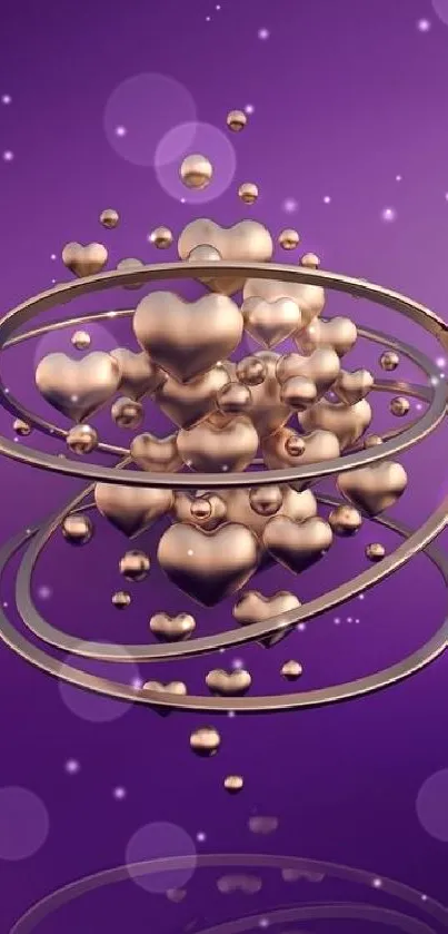 Floating golden hearts on a purple background.