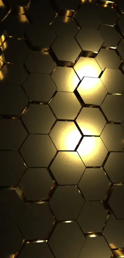 Golden hexagonal abstract background with reflective surface.