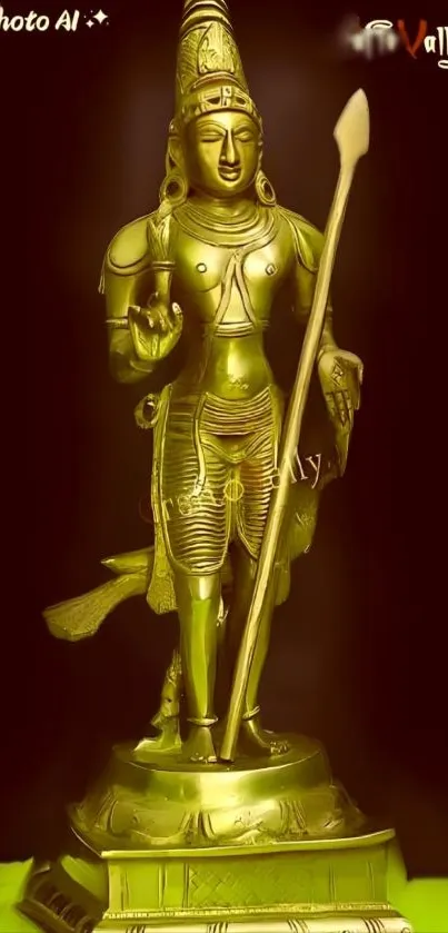 Golden Hindu deity sculpture on a dark background, perfect for phone wallpaper.