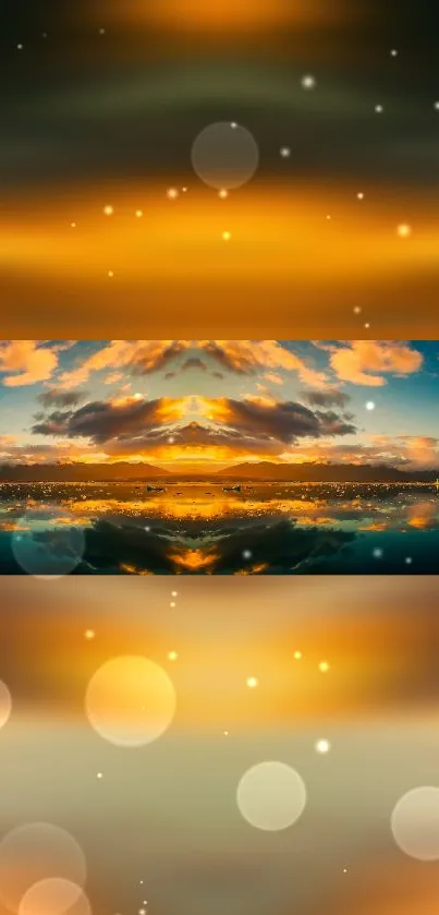 Golden sunset with bokeh effects wallpaper for mobile devices.